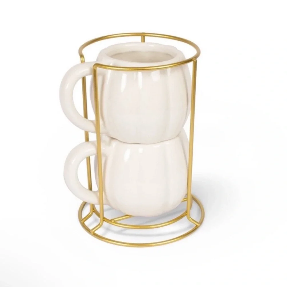 New! Target Bullseye Playground Set of 2 Stackable Pumpkin Mugs w/ Gold Stand